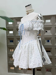 Off Shoulder Floral Corset Tie Up Mini Dress