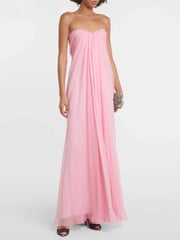 Pink Strapless Draped Maxi Dress