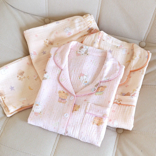 Cotton Pink Teddy Collard Pajama Set
