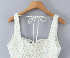 White Floral Smocked Flare Mini Dress