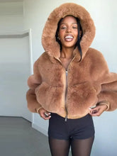 Faux Fur Zipper Hooded Jacket