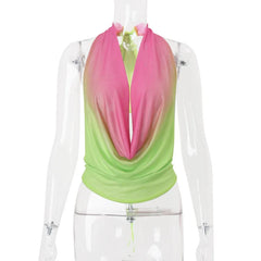 Gradient Halter Crop Top And Sequin Mini Skirt Set