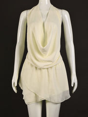 Yellow Folds Mesh Halter Sleeveless Mini Dress