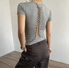 Back Cut Out Braided T-shirt