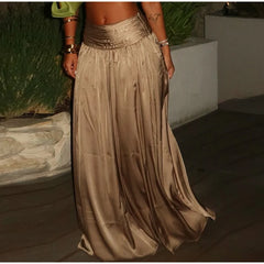 Gold Halter Open Back Crop Top And Maxi Skirt Set