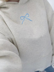 Bow Embroidery Hoodie - Loose Fit Pullover