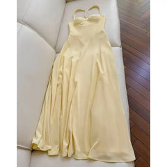 Yellow Crossover Strap Twist Draped A-line Maxi Dress