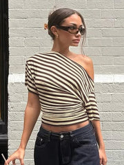 Diagonal Collar Striped T-shirt
