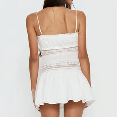 White Spaghetti Strap Lace Tiered Mini Dress