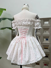 Off Shoulder Floral Corset Tie Up Mini Dress