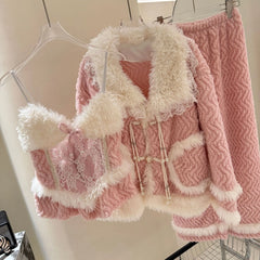 Pink Flannel Fleece Sleepwear Three Piece Set