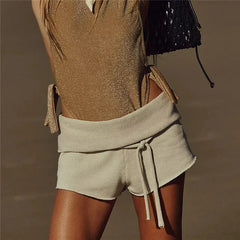 Drawstring Foldover Knitted Shorts