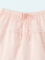 Pink Lapel Short Sleeve Top And Mid Waist Bow Skirt Set
