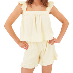 Ruffle Straps Stripe Top And Shorts Set