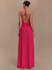 Rose 3d Flower Strap Halter Maxi Dress
