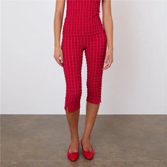 Plaid Ruched Capri Pants