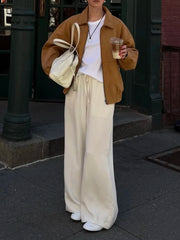 Brown Suede Zipper Jacket With Shorts