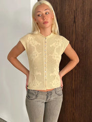 Knitted Short Sleeve Doily Round Neck Top
