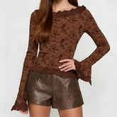Brown Lace Trim Top