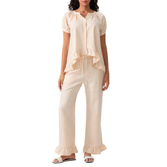 Plaid Puff Sleeve Shirt And Pj Pants Set