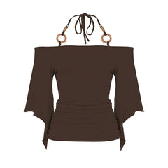 Off Shoulder Long Flare Sleeves Halter Top