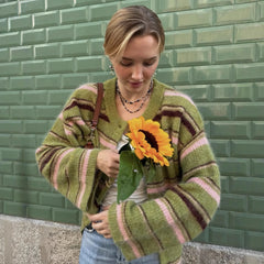 Green Striped Cardigan