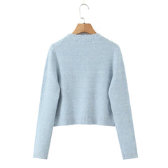 Blue Embroidery Flower Button Cardigan