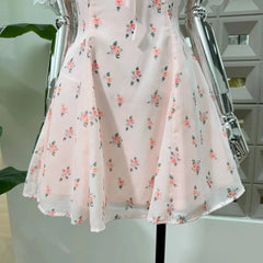 Floral Puff Sleeve Square Collar Mini Dress