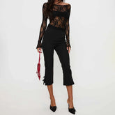 Black Lace Sheer Long Sleeve Top