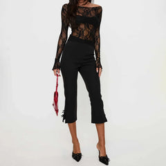 Black Lace Sheer Long Sleeve Top