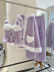 Purple Fur Plush 3 Piece Pajama Set