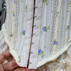 Floral Corset Hook Strappy Top And Frill Mini Skirt Set