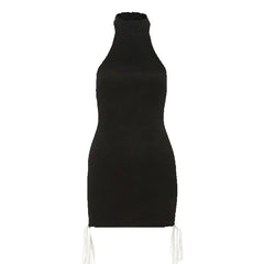 Lace Stripe Turtleneck Mini Dress