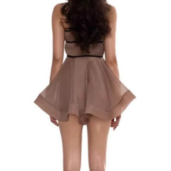 Brown Mesh Strap Mini Flare Dress