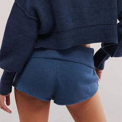 Drawstring Foldover Knitted Shorts