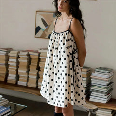 White Polka Dot Spaghetti Strap A-Line Mini Dress