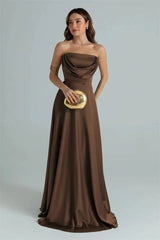 Satin Strapless Drape Maxi Gown