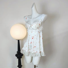 White Satin Floral Print NIght Gown