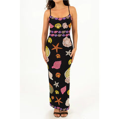 Sequin Starfish Shell Print Maxi Dress