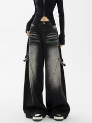 Washed Wide Leg Denim Trousers