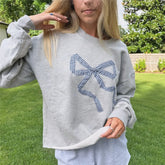 Plaid Bow Pattern Crew Neck Raw Hem Sweatshirt