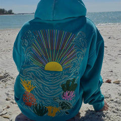 Sun Coral Embroidered Hooded Sweatshirt