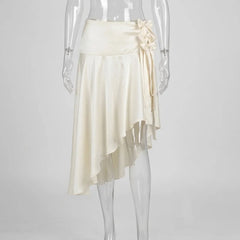 Satin Bow Tie Up Frill Midi Skirt