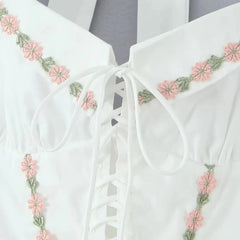 Green Embroidered Halter Midi Dress - A-Line Fit