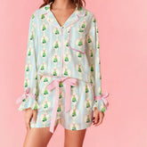 Floral Tree Print Long Sleeve Top And Pants Satin Lounge Set