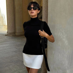 Black And White Contrast High Neck Mini Dress