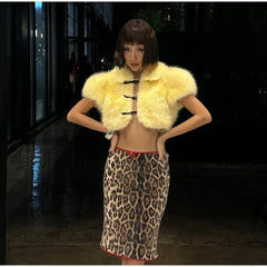 Cropped Faux Fur Lace Up Jacket