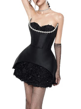 Rhinestone Trim 3d Frill Hem Corset Mini Dress