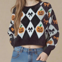 Halloween Pumpkin Checkered Sweater