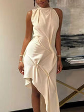 Ruched Folds Irregular Hem Tank Midi Dress